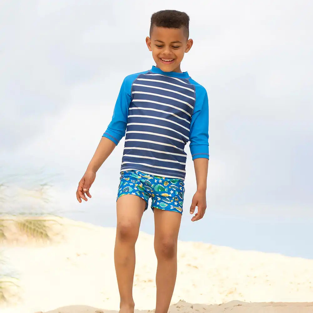 Kite Clothing Recycled Polyester Funky Fish Swim Trunks Worn Front Picture