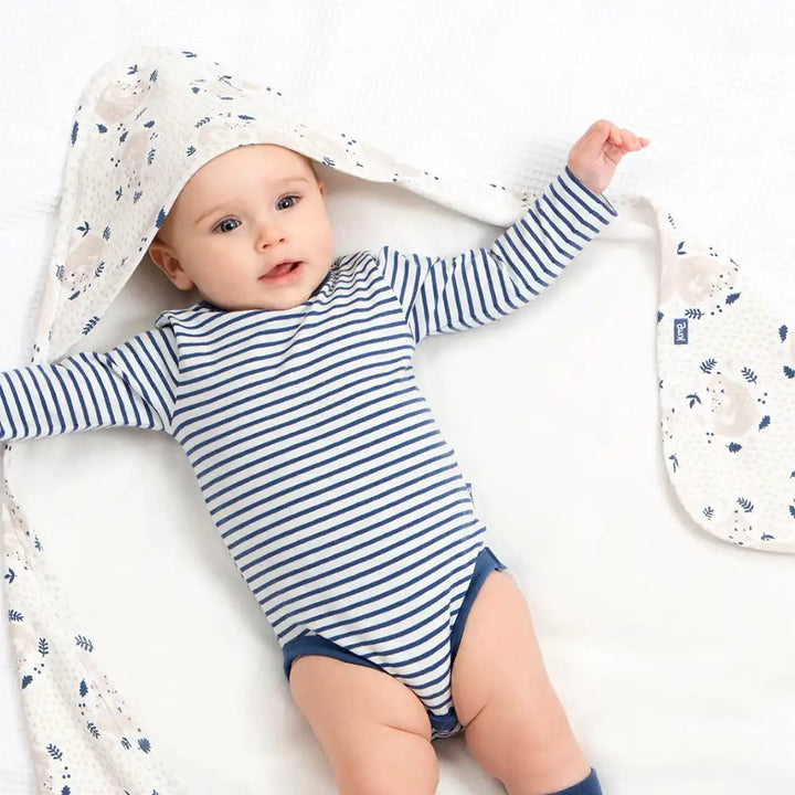 Kite Clothing GOTS Organic Cotton Snuggle Bear Cuddle Wrap Laying Down Picture