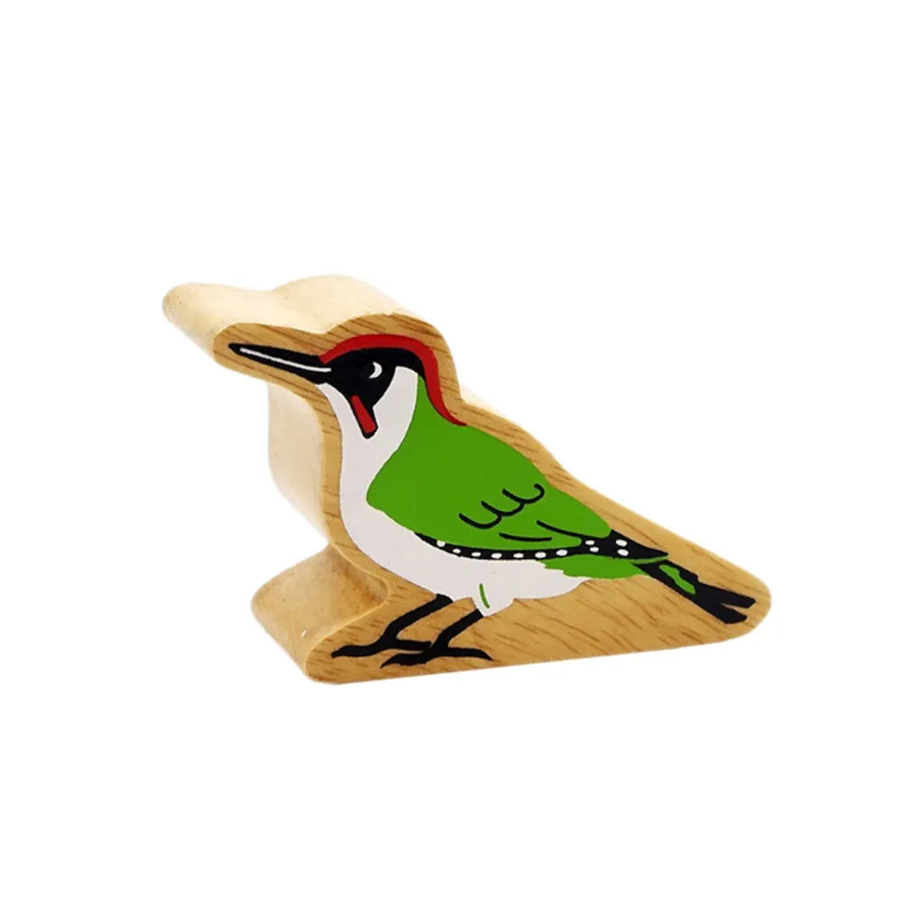 Lanka Kade wooden green woodpecker, set against a plain white background.