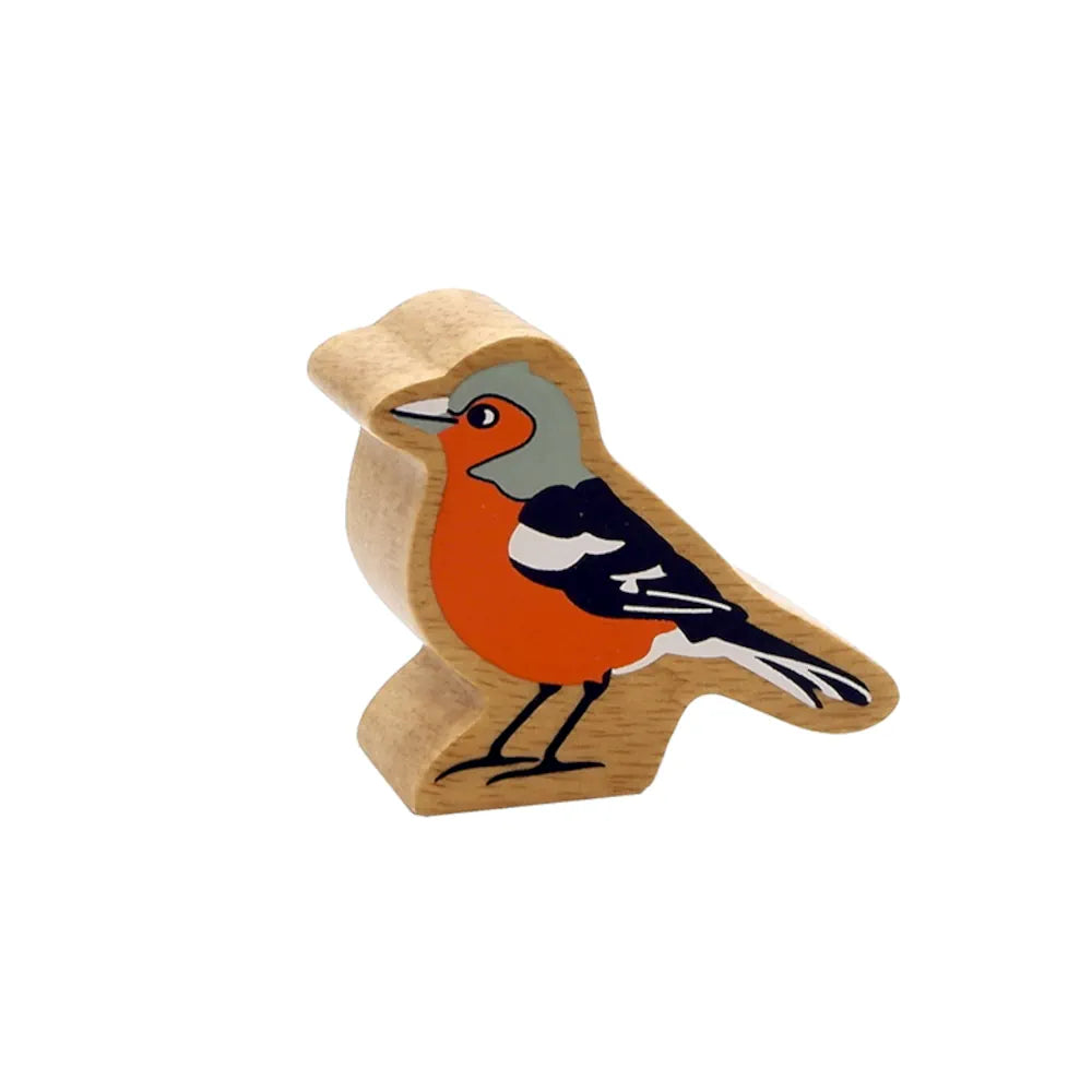Lanka Kade wooden orange chaffinch bird figure, shown on a plain white background.