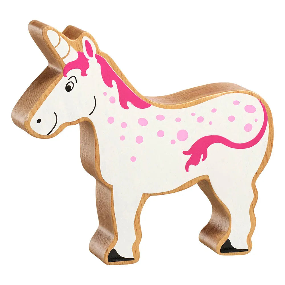Lanka Kade wooden toy horse figure with pink and white design on a white background