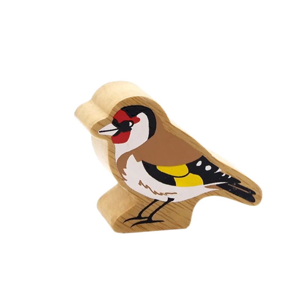 Lanka Kade wooden yellow goldfinch bird figurine on a white background