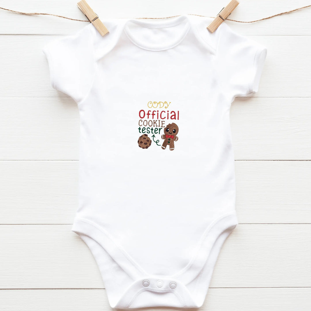 Little Tots Toys Embroidered Personalised Official Cookie Tester Organic Baby Grow Main Picture
