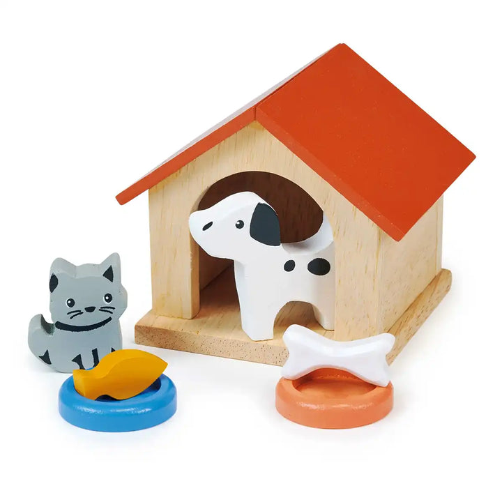 Mentari dolls house wooden dog and cat pet accessories set