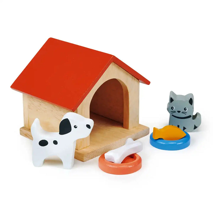 Mentari dolls house pet set with wooden dog, cat and accessories