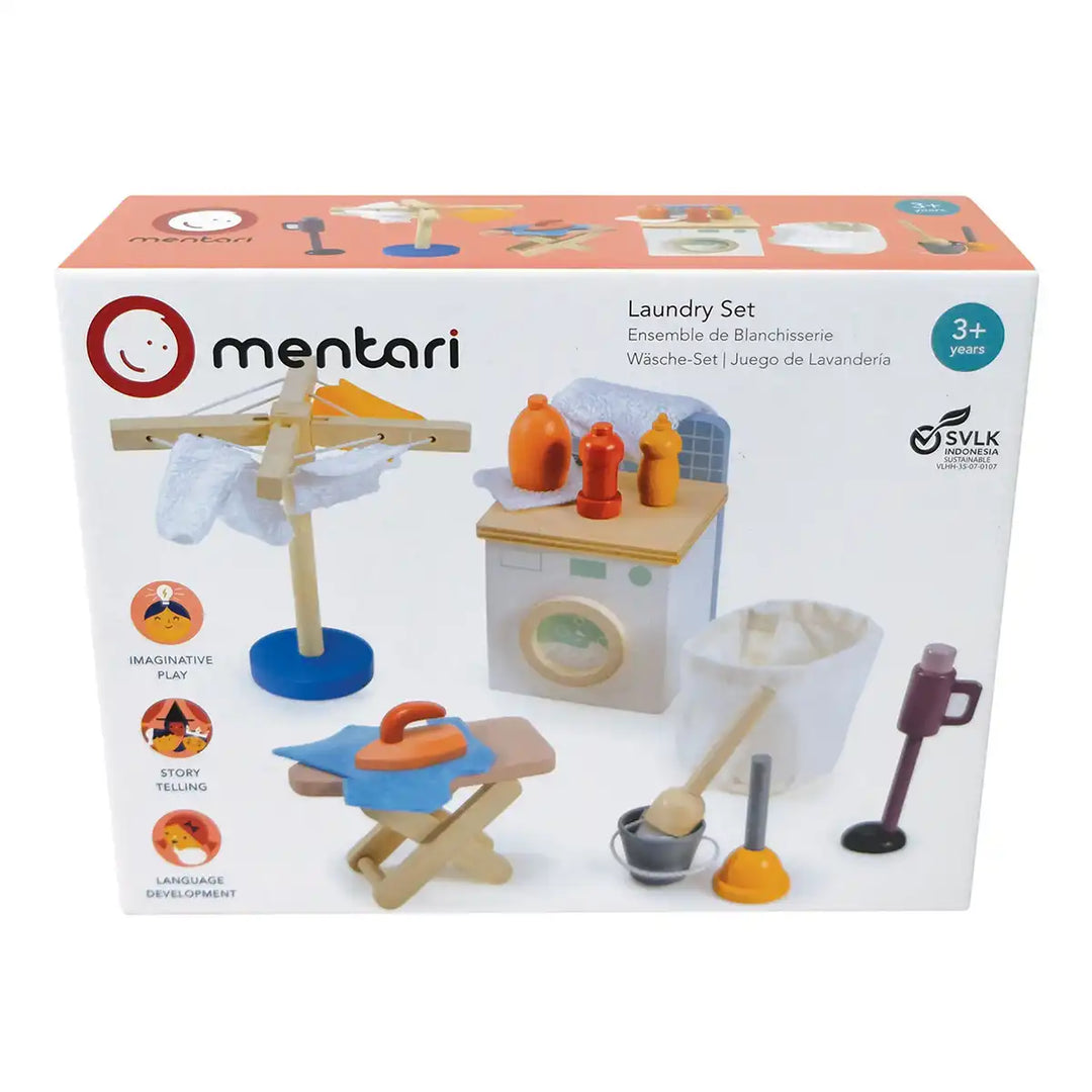 Mentari dolls house laundry set wooden toy packaging
