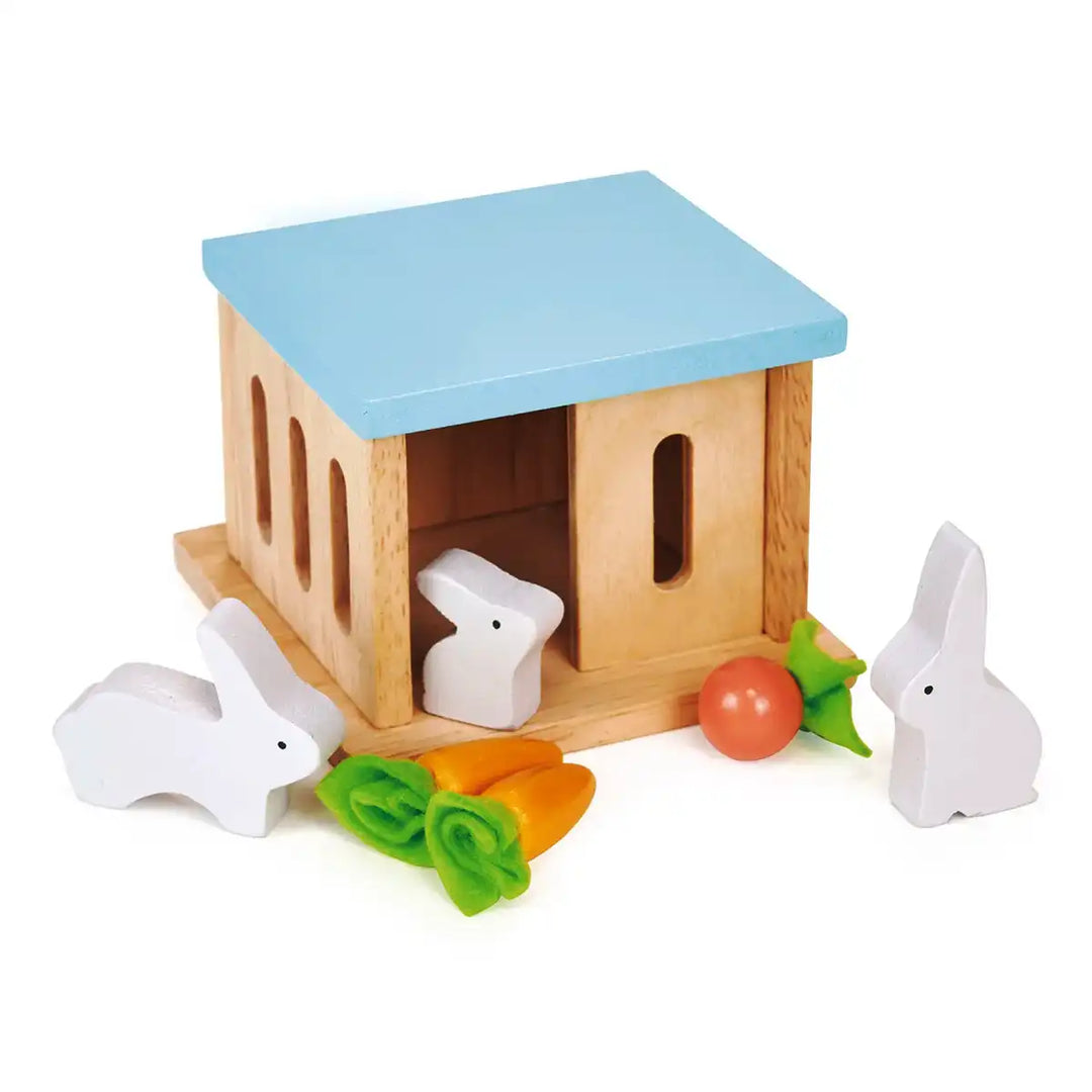 Mentari dolls house wooden rabbit hutch pet set with pastel details