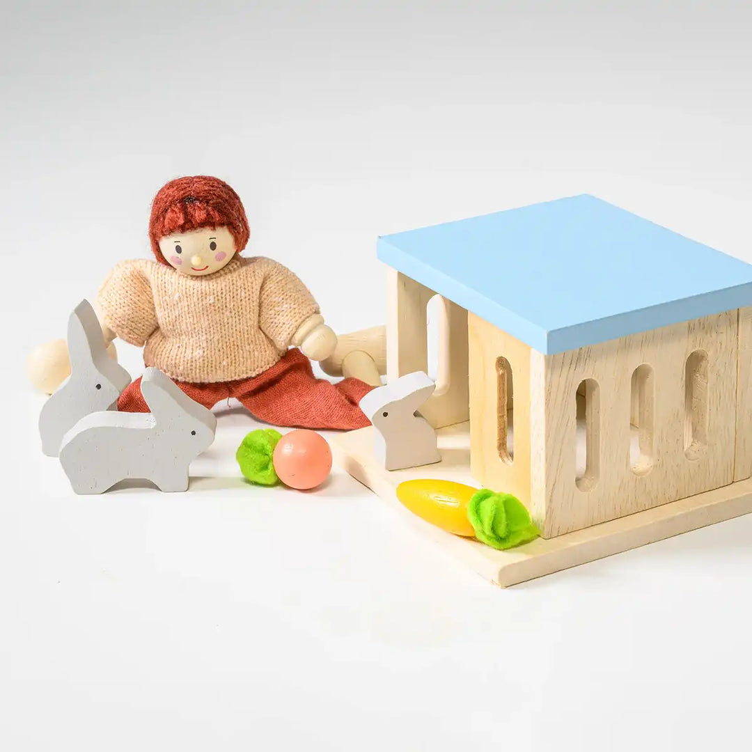 Mentari dolls house rabbit hutch pet set with dolls for role play