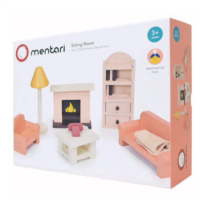 Mentari Wooden Dolls House Chestnut Lane Sitting Room Furniture Set Box Picture