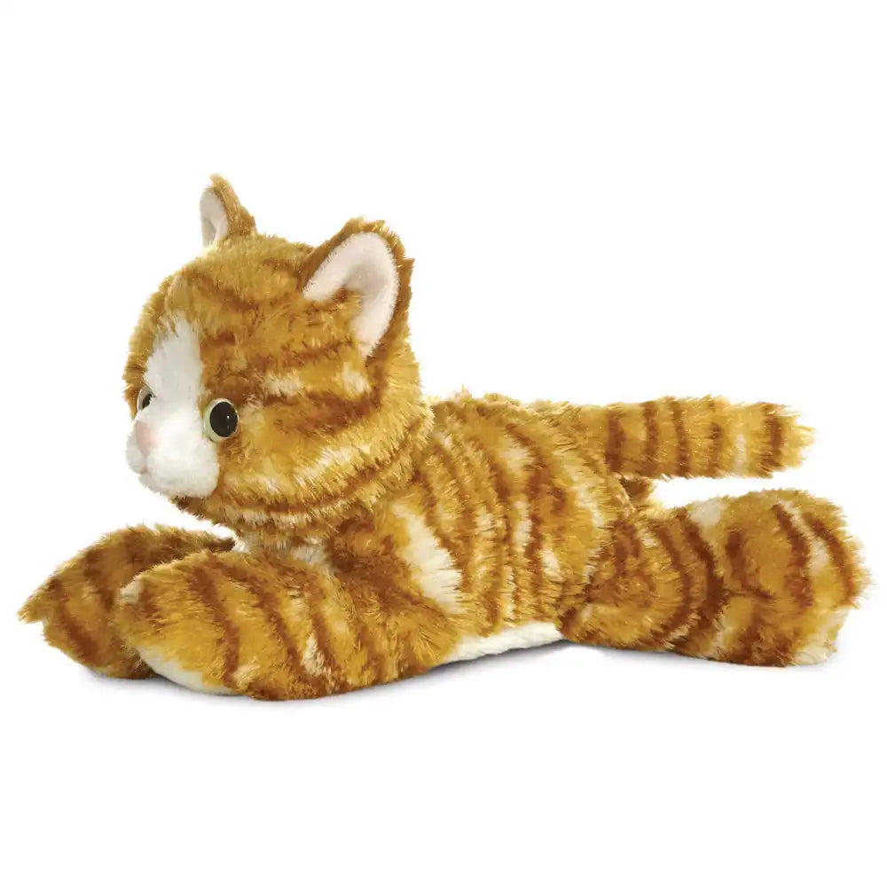 Mini Flopsies Molly tabby cat plush toy, soft stuffed animal with brown striped fur and white paws