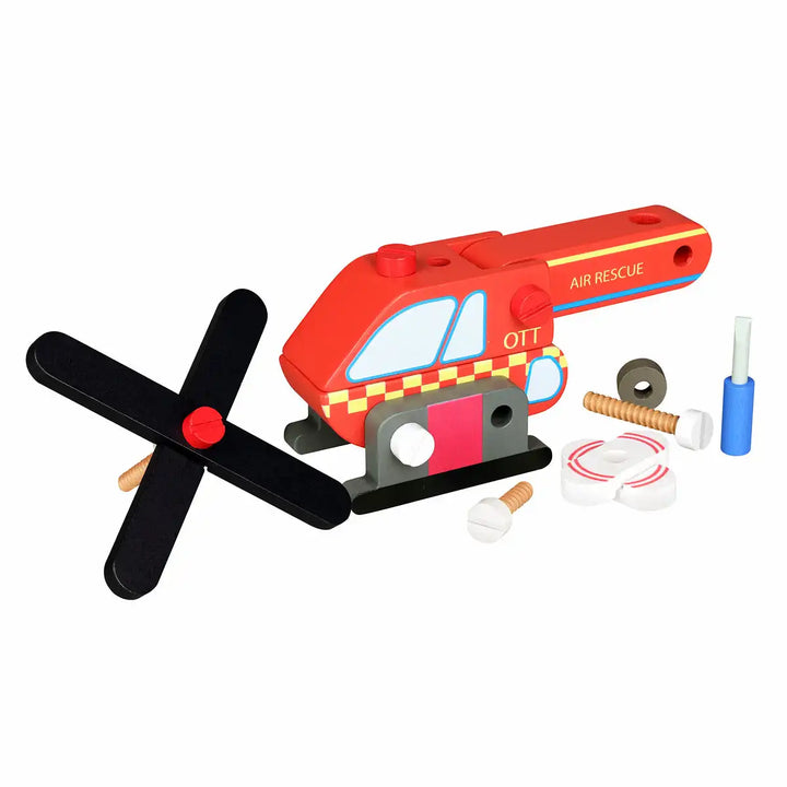 Orange Tree Toys buildable toy helicopter parts on a white background