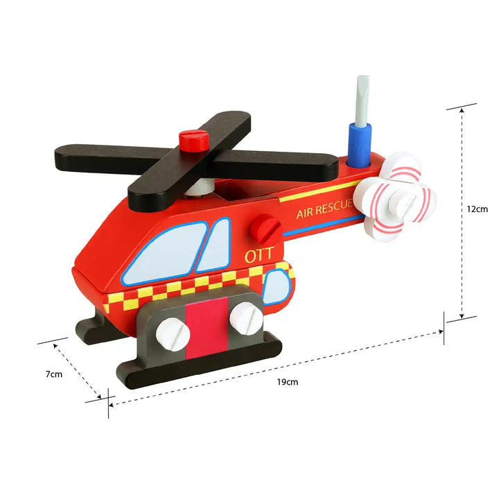 Orange Tree Toys buildable toy helicopter dimensions on a white background