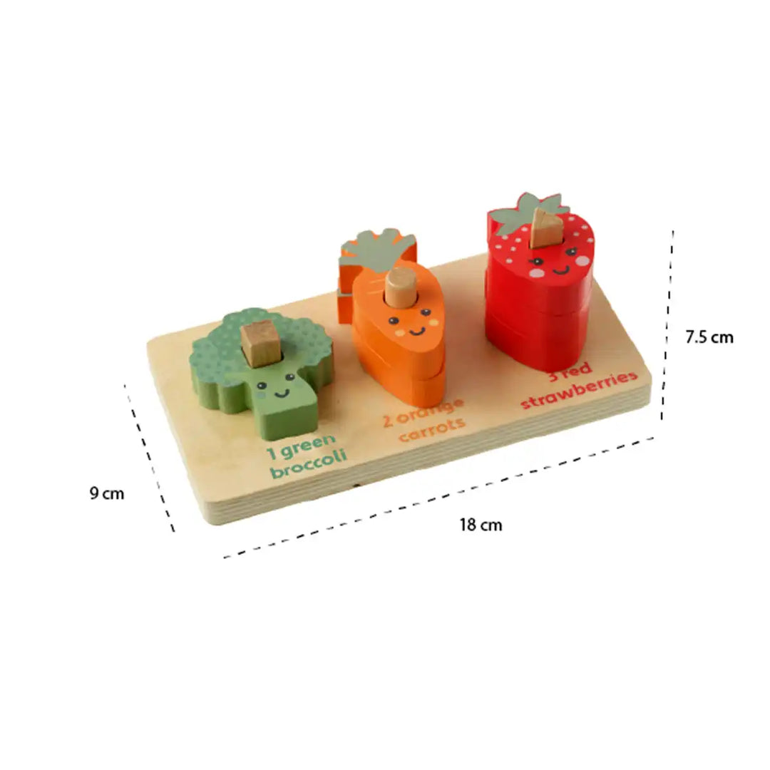 Orange Tree Toys counting veggies puzzle with vegetables and fruits on a white background