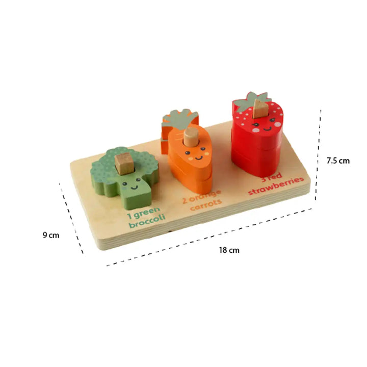 Orange Tree Toys counting veggies puzzle with vegetables and fruits on a white background