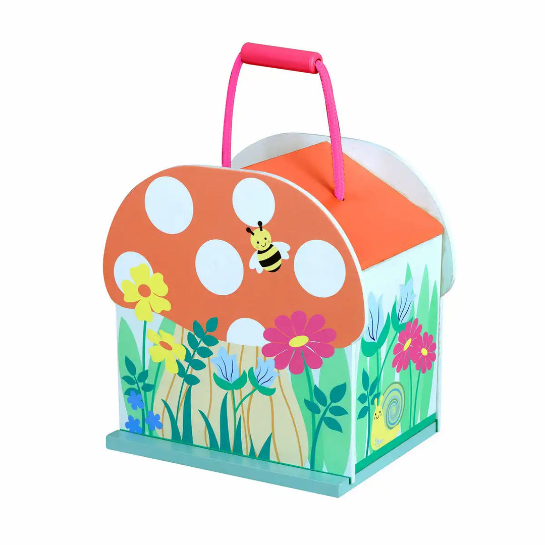 Orange Tree Toys colourful fairy house play set with a bee and flowers design on a white background