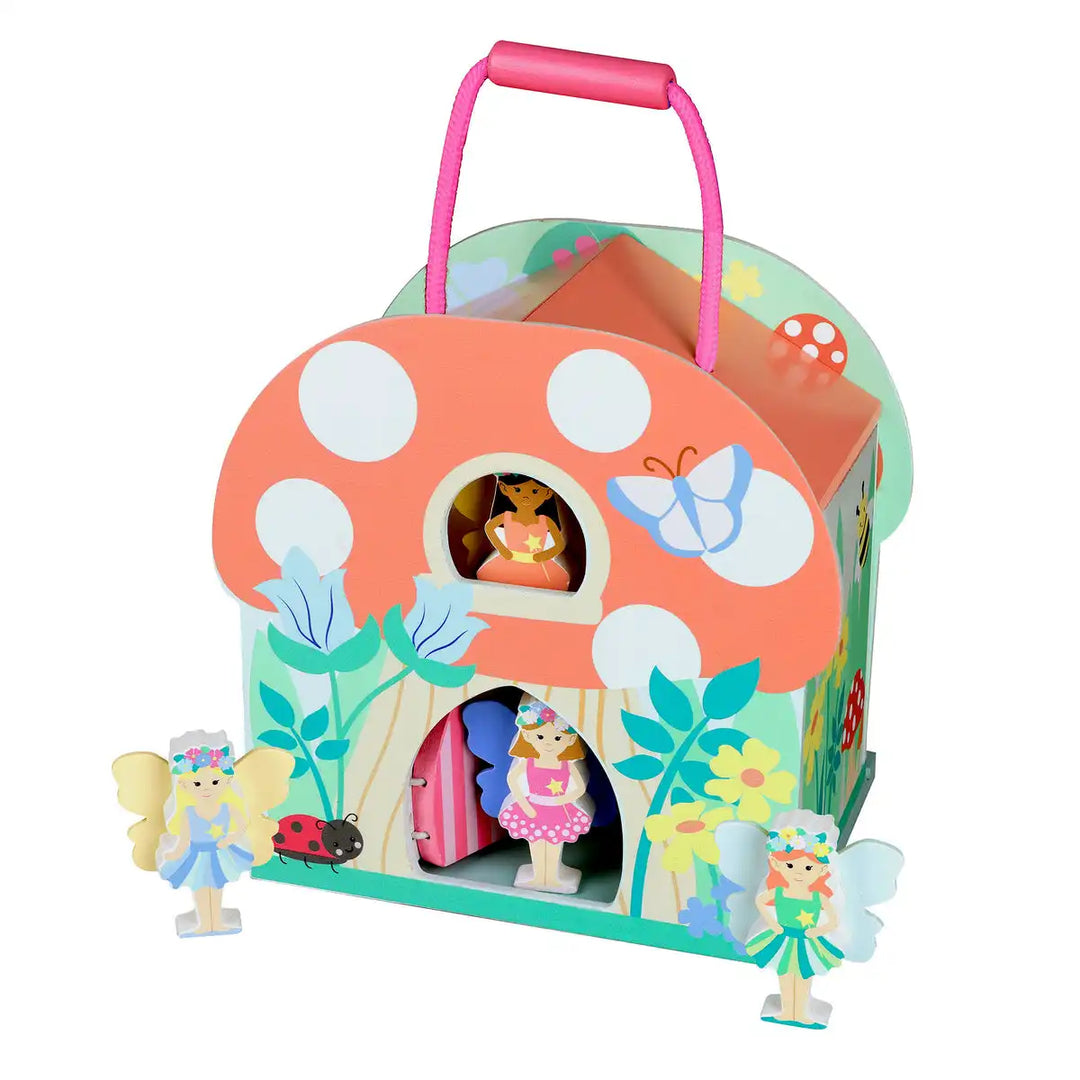 Orange Tree Toys colourful fairy house play set with characters and accessories on a white background