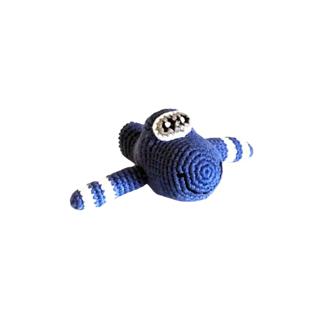 Pebble Cotton Crochet Dark Blue Plane Rattle Main Picture