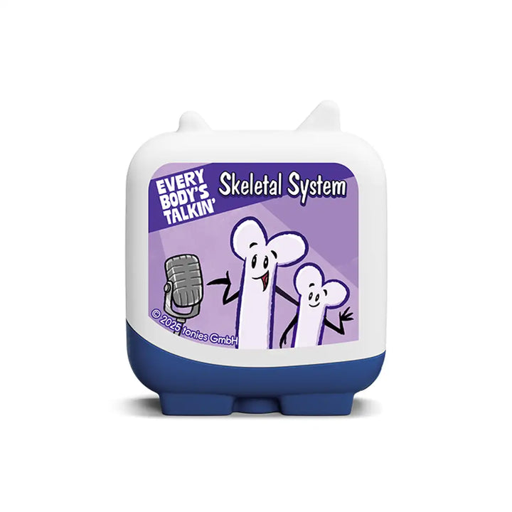 Detail view of skeletal system on the "Everybody's Talking" Pocket Tonies figure, blending learning with audio storytelling.