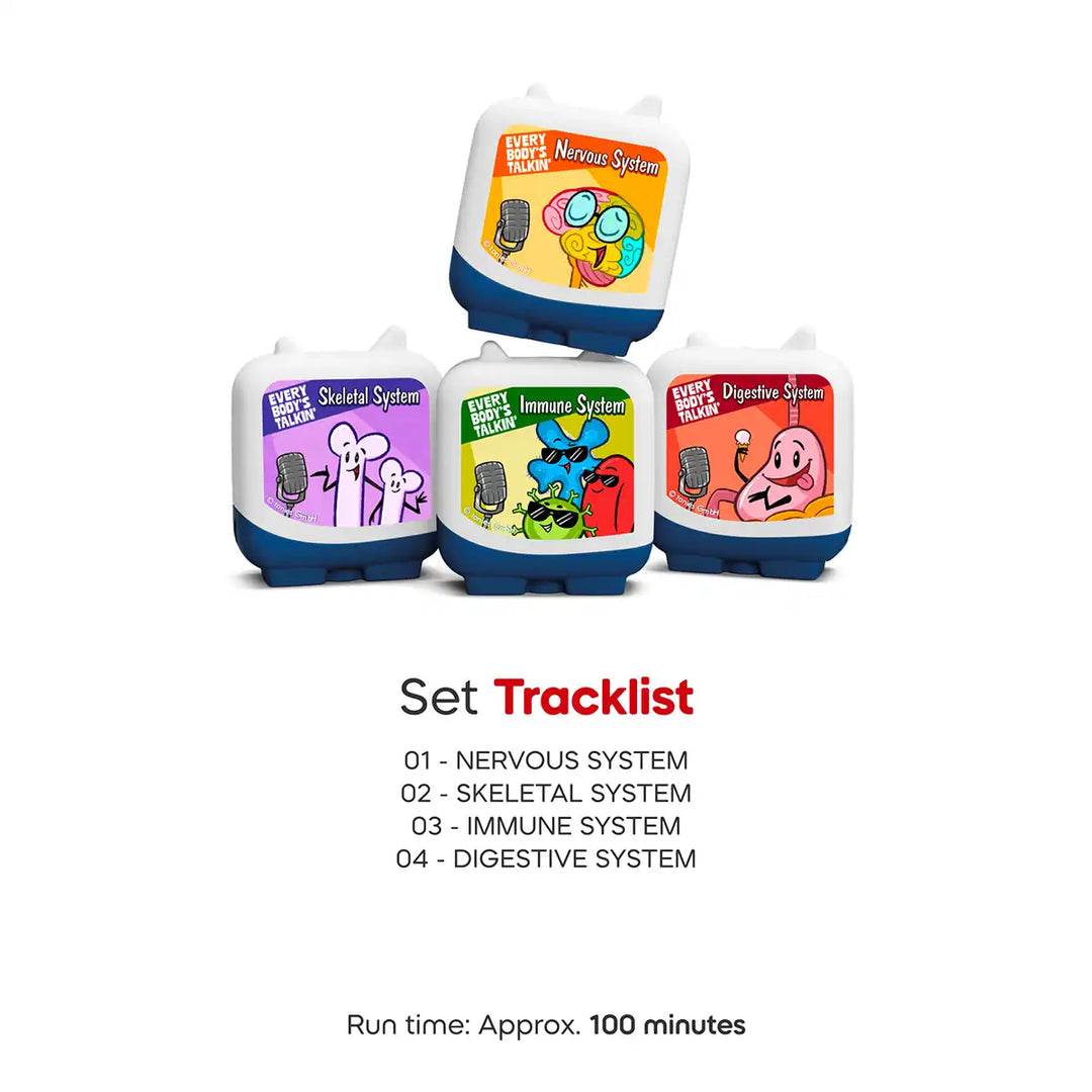 Track list image showing the different body systems covered in the "Everybody's Talking" audio figure.