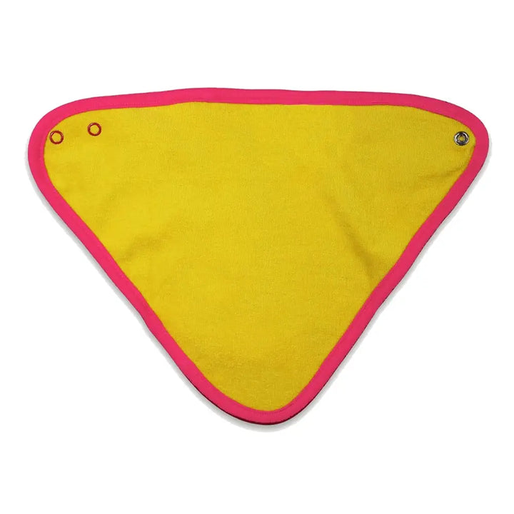 Toby Tiger organic triangular yellow cloth with pink border on a white background