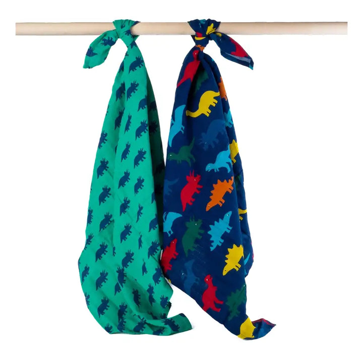 Rainbow Dinosaur Print Muslins (2-Pack)