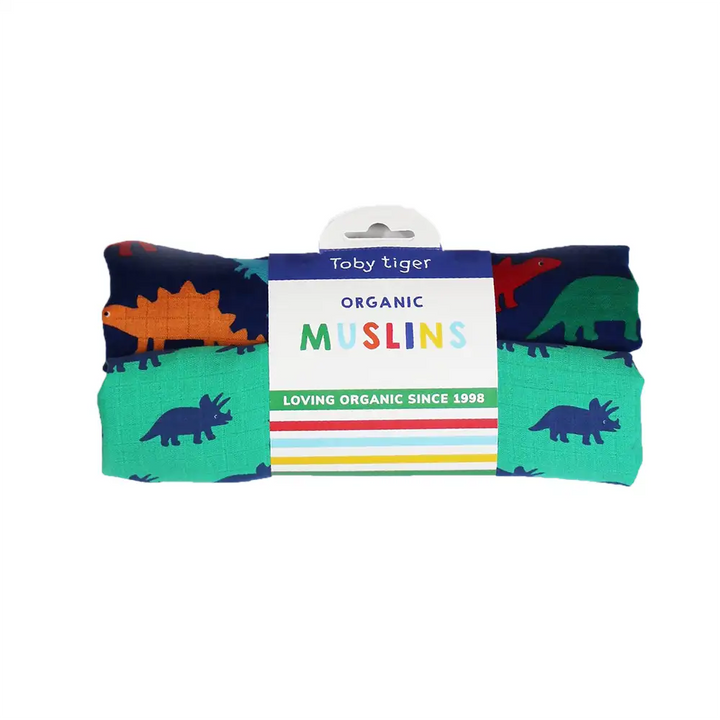 Rainbow Dinosaur Print Muslins (2-Pack)