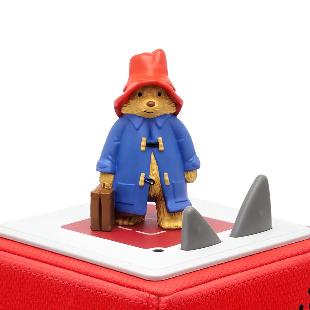 A Bear Called Paddington Tonies audio book figure on top of a Toniebox 2 