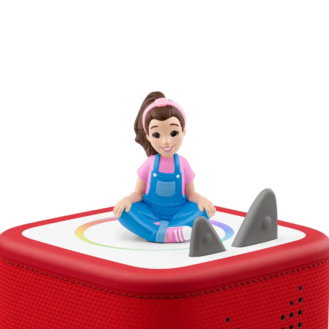 Ms. Rachel Tonies audio book figure on top of a Toniebox 2