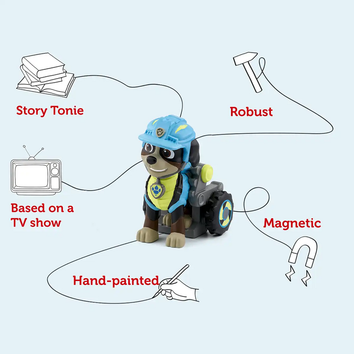 Paw Patrol Rex Tonies audio book figure infographic