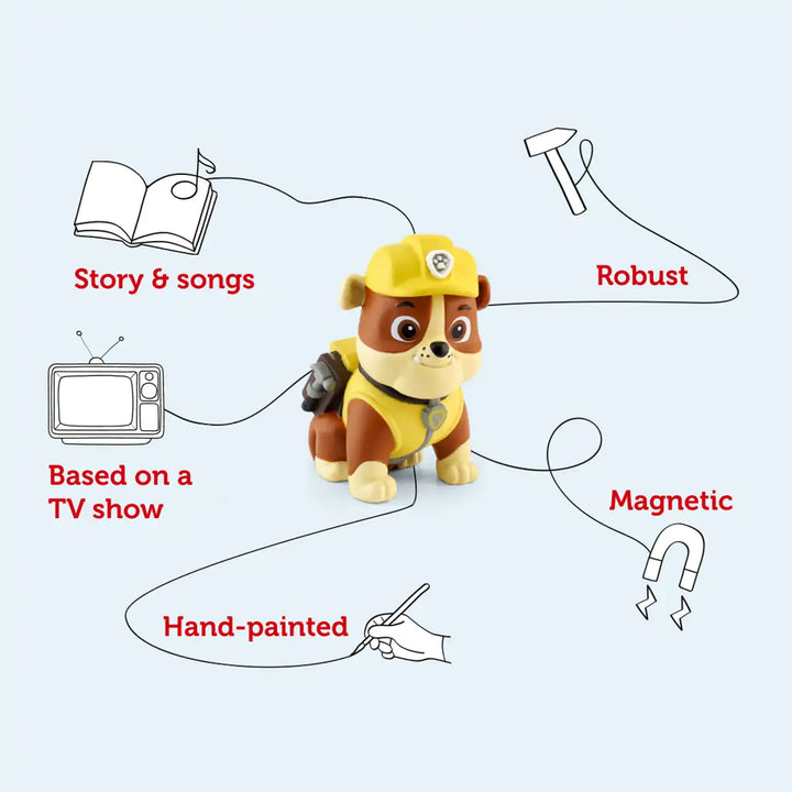 Paw Patrol Rubble Tonies audio book figure infographic