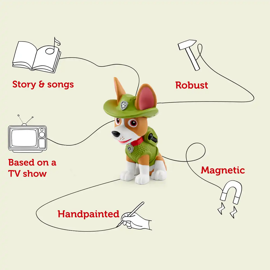 Paw Patrol Tracker Tonies audio book figure infographic