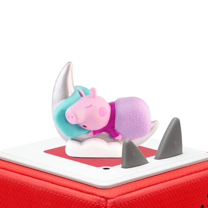 Peppa Pig's Bedtime Tonies audio book figure on top of a Toniebox 2 