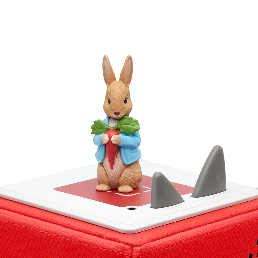 Beatrix Potter Peter Rabbit Tonies audio book figure on top of a Toniebox 2 