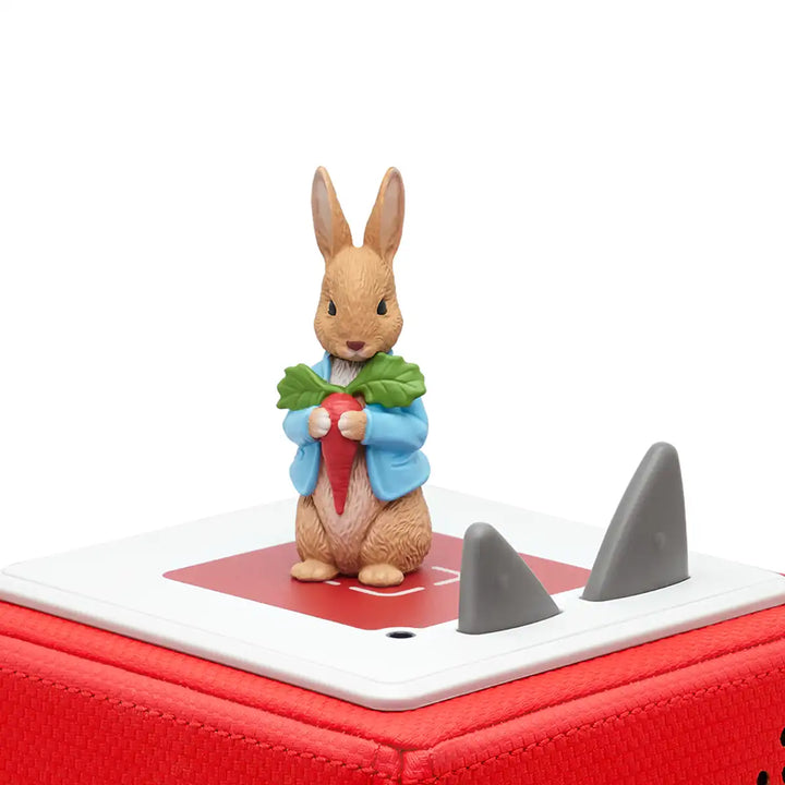 Beatrix Potter Peter Rabbit Tonies audio book figure on top of a Toniebox 2 