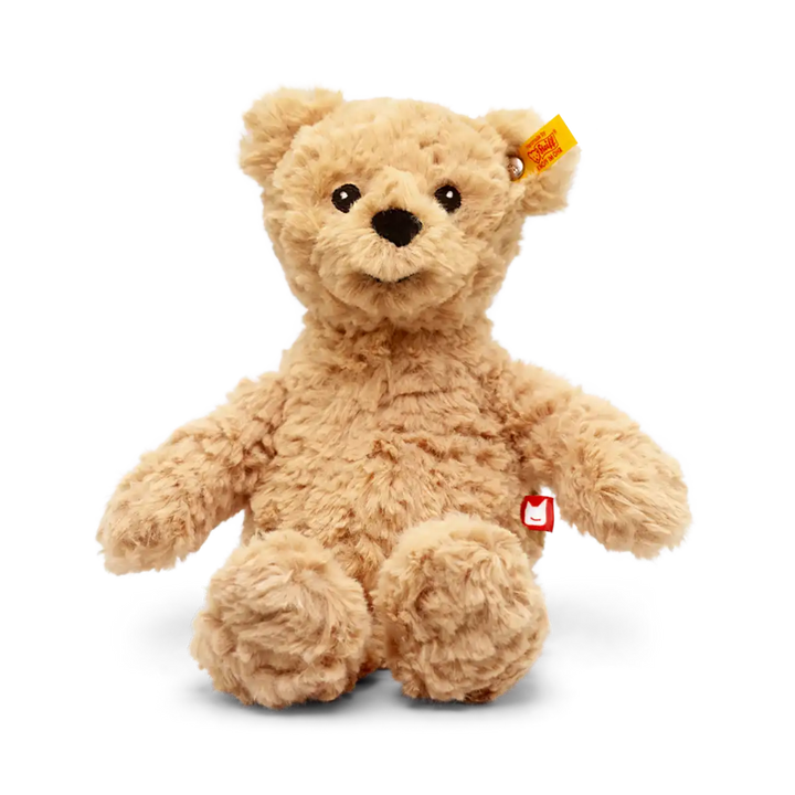 Close-up of the "Jimmy Bear" figure by Steiff and Tonies collaboration, designed for tactile and audio play for children
