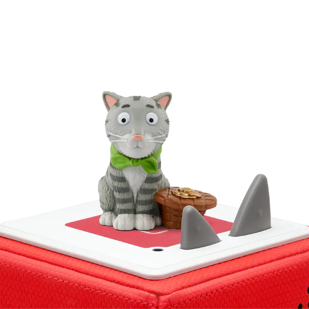 Julia Donaldson Tabby McTat Tonies audio book figure on top of a Toniebox 2