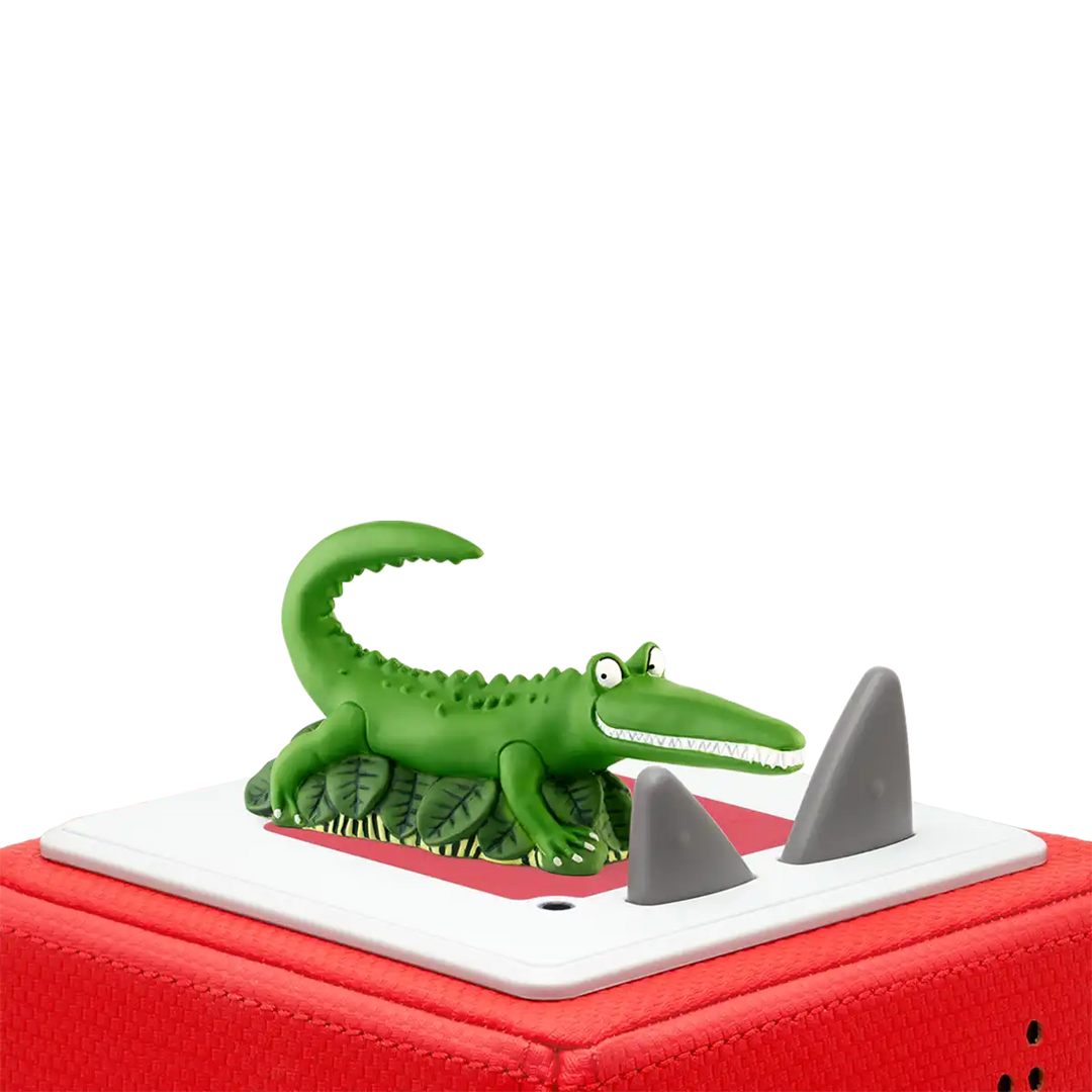 Roald Dahl’s The Enormous Crocodile Tonies audio book figure on top of a Toniebox 2 