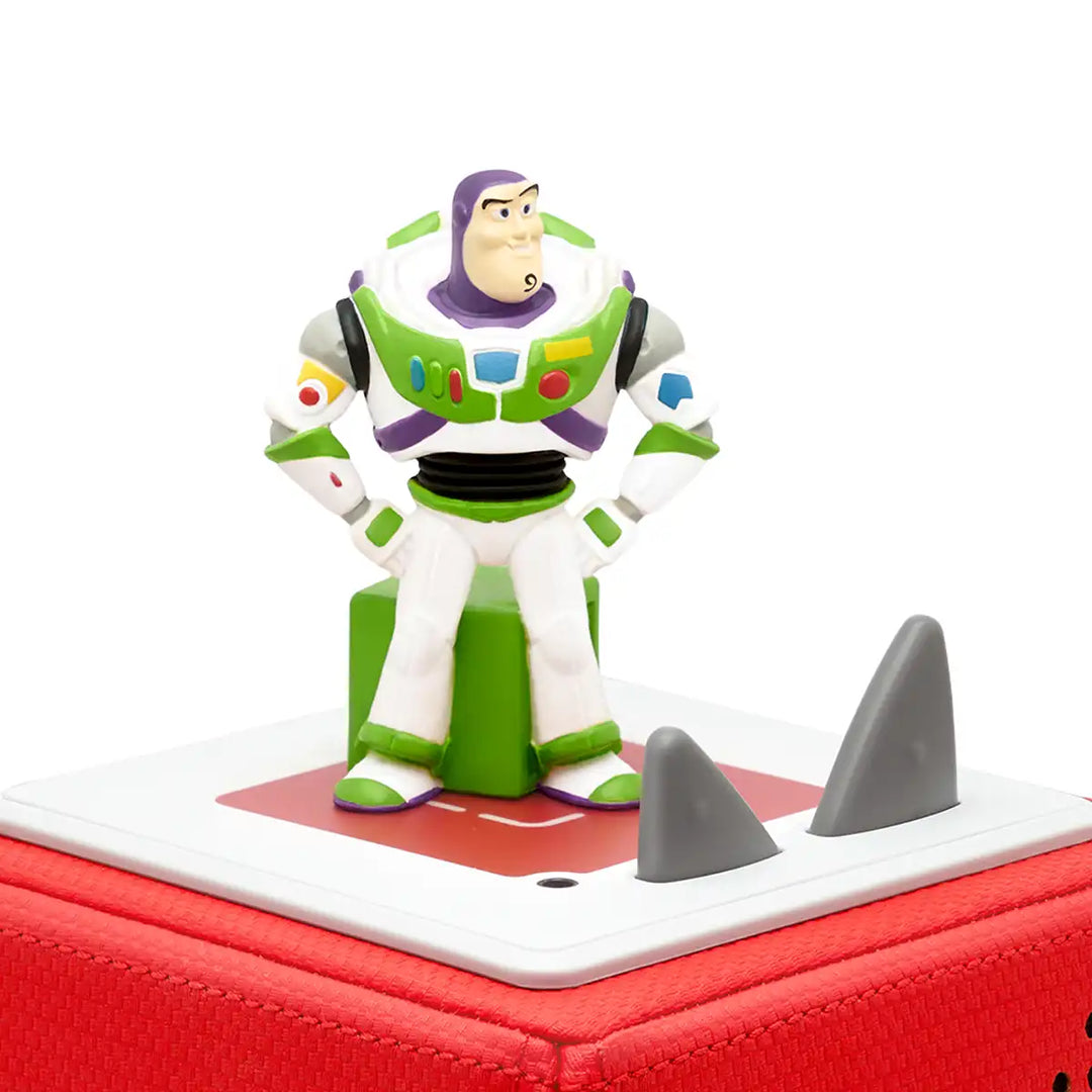 Disney Toy Story 2 Buzz Lightyear Tonies audio book figure on top of a Toniebox 2