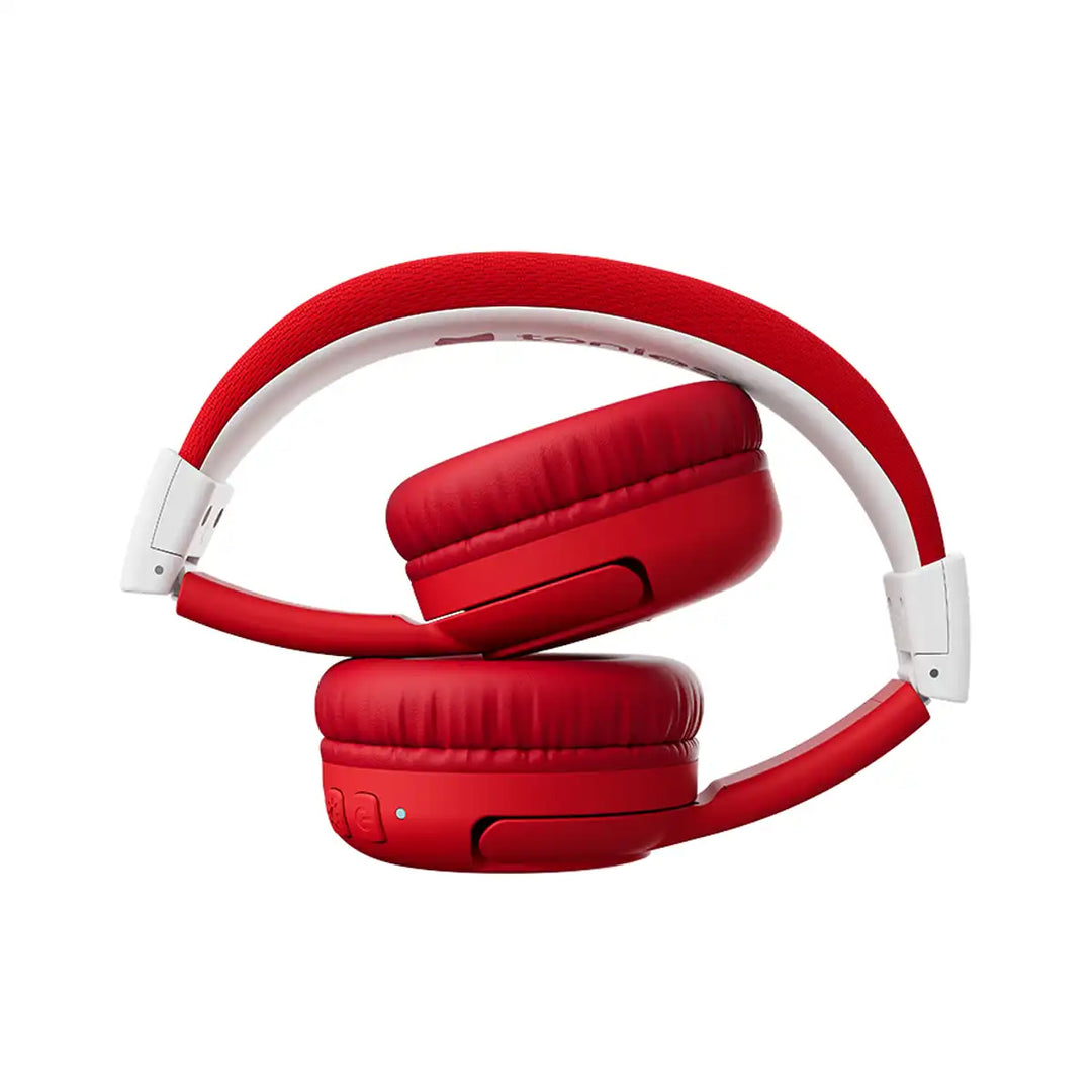 Tonies red headphones with white accents on a white background