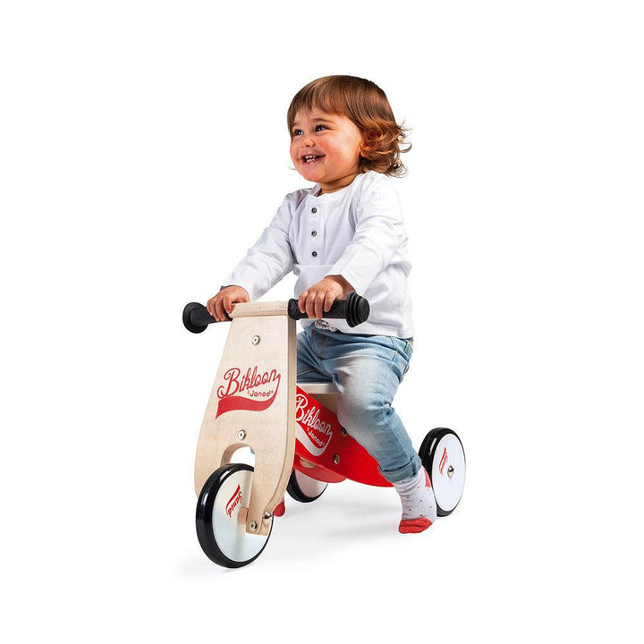 Janod Little Bikloon Red and White Ride-On being Ridden Picture