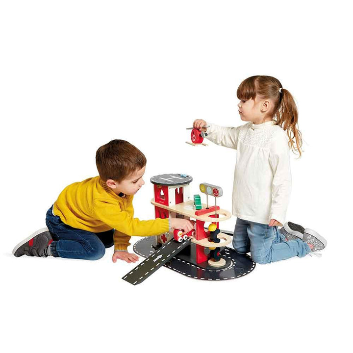 Janod FSC Certified Wooden Fire Station Played With Picture
