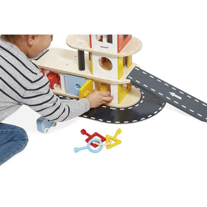 Janod FSC Certified Wooden Garage Being Played With Picture