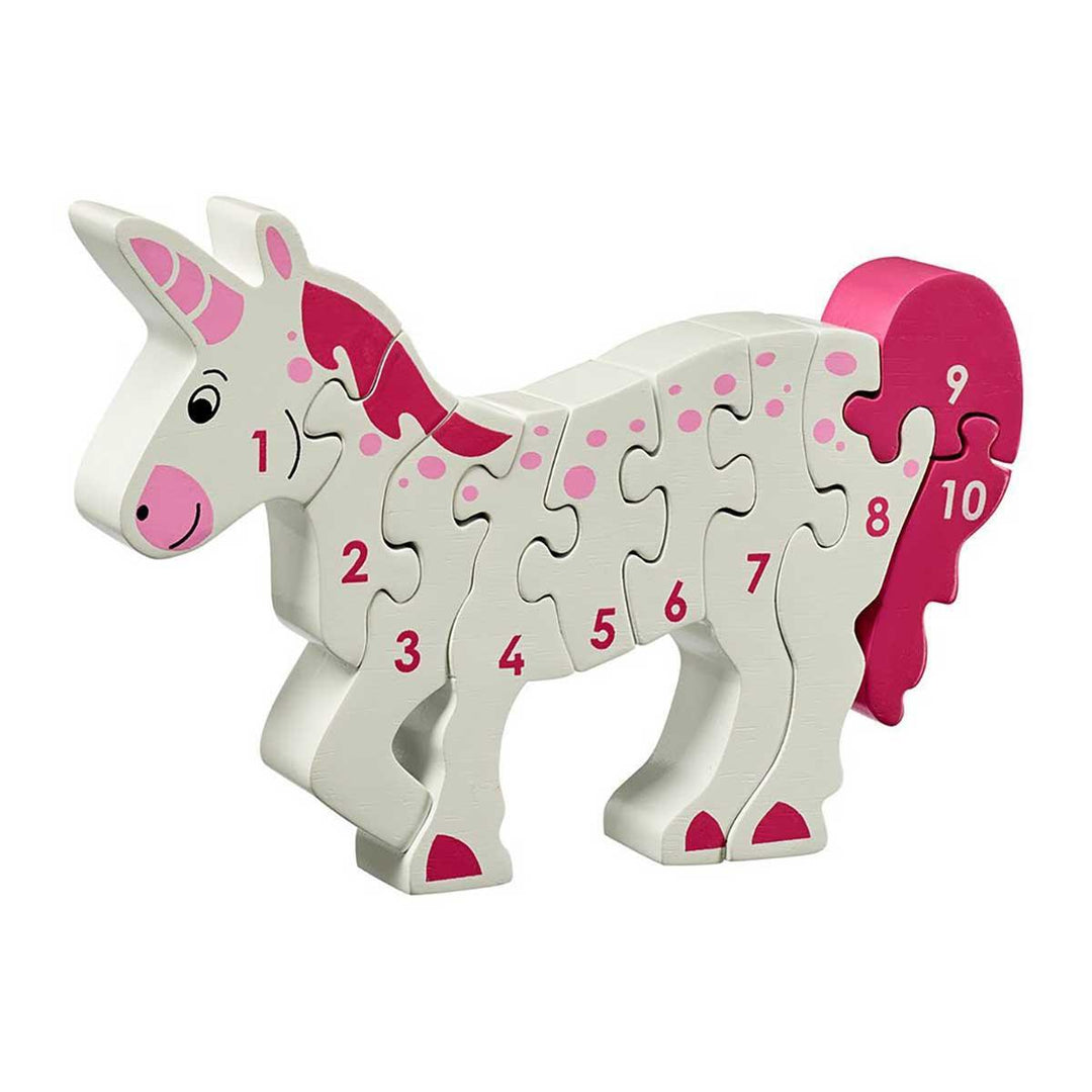 Lanka Kade Natural Wooden White and Pink Unicorn 1 to 10 Jigsaw Puzzle Main Picture