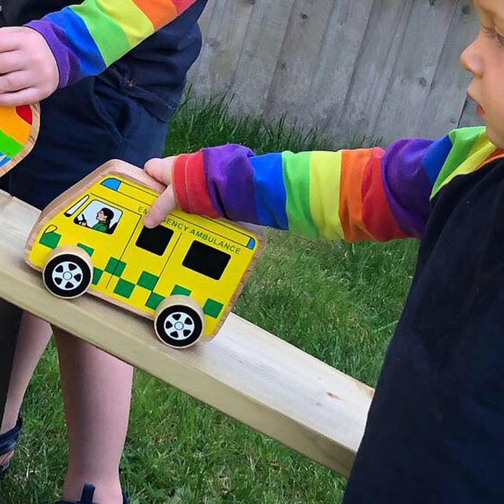 Lanka Kade Natural Wooden Yellow and Green Ambulance Played With Picture
