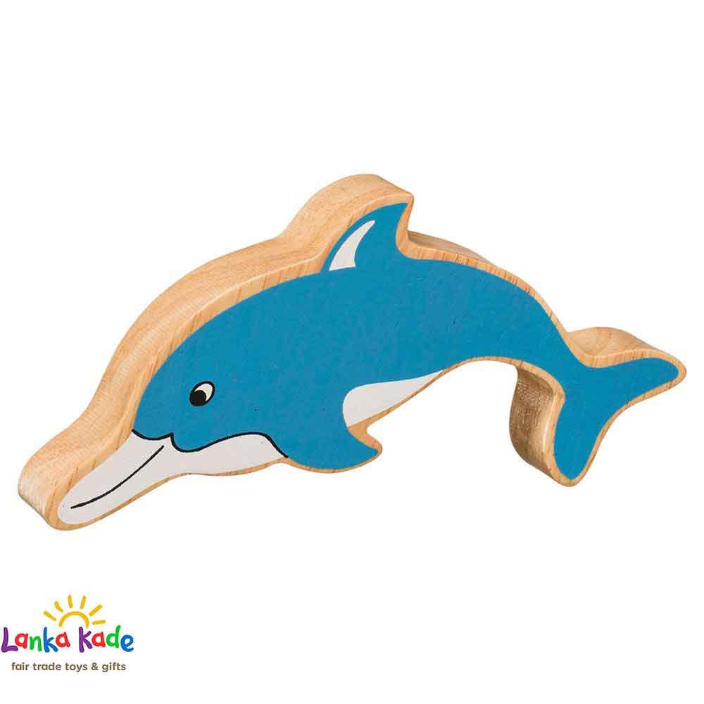 Lanka Kade Natural Wooden Colourful Blue Dolphin Sealife Figure