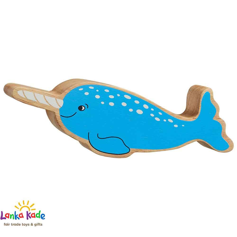 Lanka Kade Natural Wooden Colourful Blue Narwhal Sealife Figure