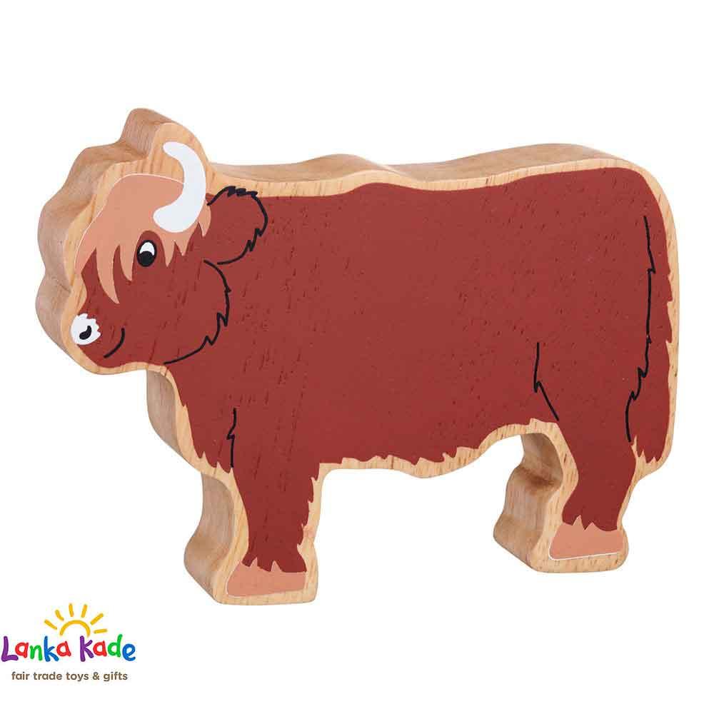 Lanka Kade Natural Wooden Colourful Brown Highland Cow Farm Animal Figure