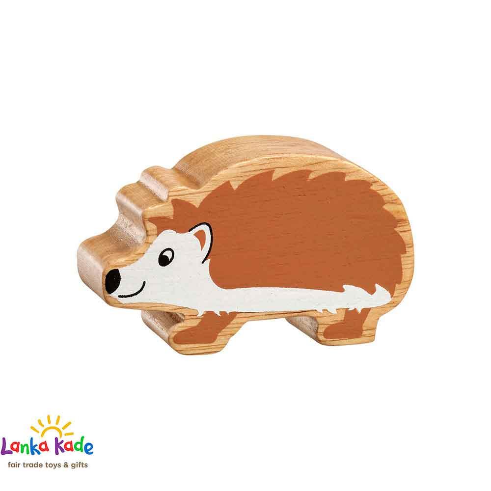 Lanka Kade Natural Wooden Colourful Brown and White Hedgehog Countryside Animal Figure