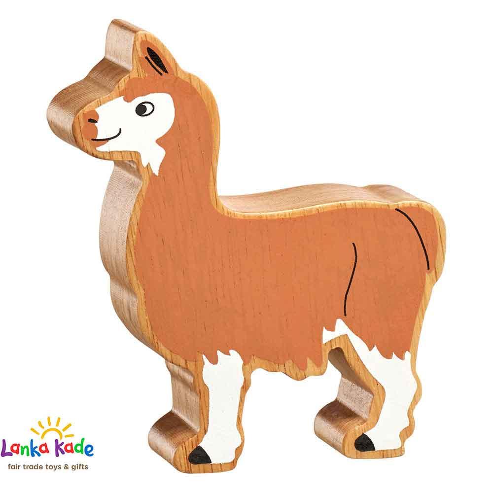 Lanka Kade Natural Wooden Colourful Brown and White Llama World Animal Figure