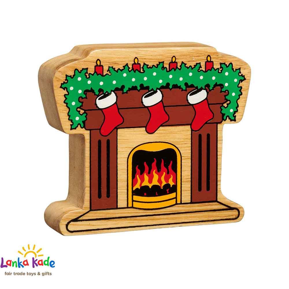 Lanka Kade Natural Wooden Colourful Fireplace with Stockings Christmas Figure Main Picture